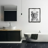 Stupell Industries Tiger WC -papír fürdőszoba állatok és rovarok festés fekete úszó keretes művészeti nyomtatási fal művészet