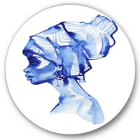 Designart 'Afro American Woman Blue Fashion Portré' Modern Circle Metal Wall Art - 29 lemez