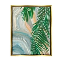 Stupell Industries trópusi pálmafa levelek Bezárva kavarogmintás festés Fémes arany úszó keretes vászon nyomtatott fali művészet,