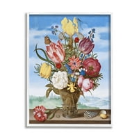 Stupell Industries Csokor virágcsokor az Edge -en klasszikus Ambrosius Bosschaert festmény Festés Fehér keretes művészet nyomtatott