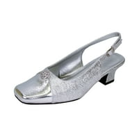 Jolie Women széles szélességű elegáns alacsony sarkú ruha szeletelők cipő ezüst 5,5