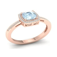 Imperial drágakő 10K rózsa aranypárna vágás Aquamarine 1 10ct TW Diamond Halo női gyűrű