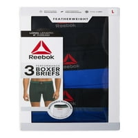 Reebok Men's Feather Weight Performance Boxer rövidnadrág meghosszabbított hosszúságú fehérnemű, 3-csomag