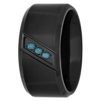 Mens kék gyémánt akcentus fekete rozsdamentes acél kényelem illeszkedés esküvői zenekar - férfi gyűrű