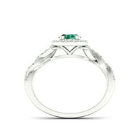 Imperial Gemstone Sterling Ezüst ovális vágás smaragdot készített és fehér zafír Halo női eljegyzési gyűrűjét hozta létre