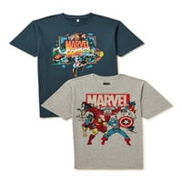 Az Avengers Boys rövid ujjú klasszikus képregény grafikus póló, 2-Pack, Méretek XS-XXL