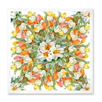 Designart 'Blooming Narancs és Fehér Tulipák I' hagyományos keretes művészet nyomtatás