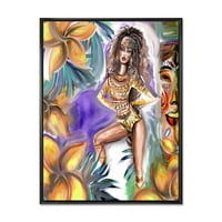 Trópusi Warrior nő keretes festmény vászon művészeti nyomtatás