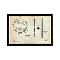 'Baseball és Basebat Parchment' baseball 19.00 1.00 keretes festményművészeti nyomtatás