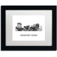 Védjegy képzőművészet 'Newport News VA Skyline WB-BW' vászon művészet Marlene Watson, fehér matt, fekete keret