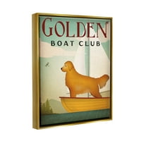 Stupell Industries Boat Club Dog vitorlázás grafikus művészet fémes arany úszó keretes vászon nyomtatott fali művészet, Ryan